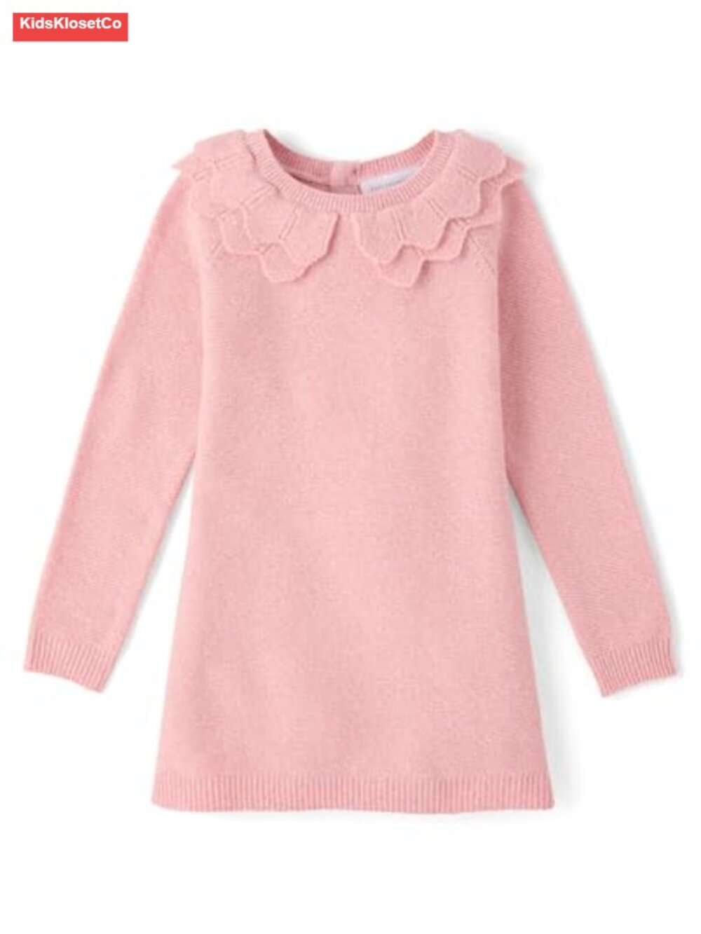 Toddler Girls Long Sleeve Sweater Dress with Scalloped Collar